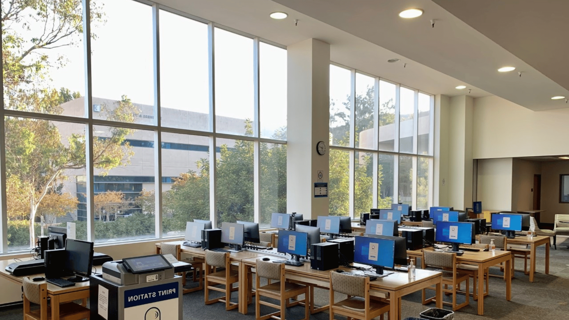 Photo of Cuyamaca College Library's computer lab and print station